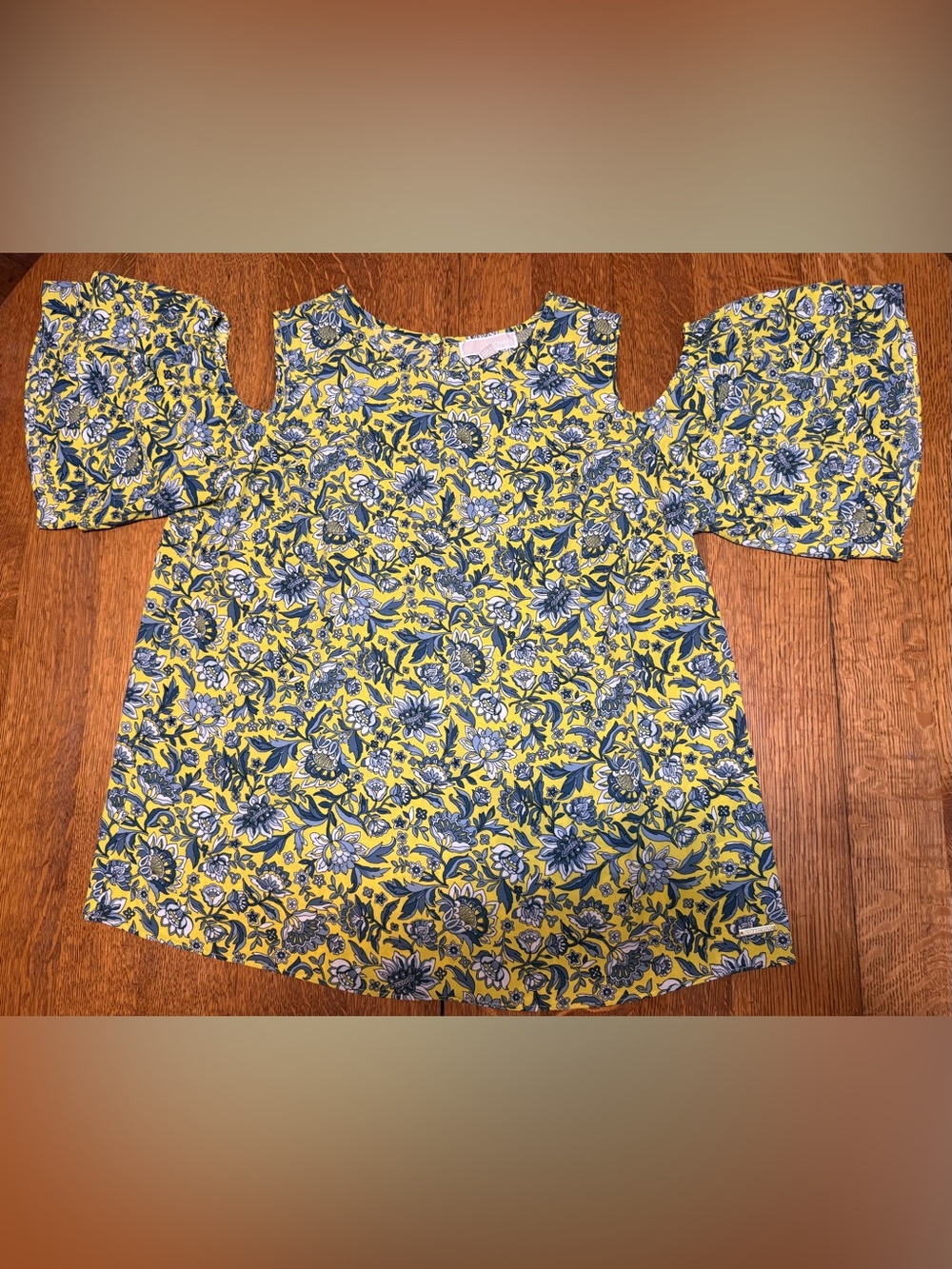 Michael Kors Yellow and Blue Floral Cold-Shoulder Blouse Top 1X